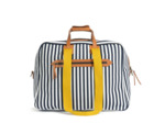 Bleu de Chauffe Sac de Voyage Cabine Aviateur Missak Cuir Et Toile Rayures D Eté