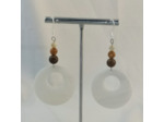 B.O. nacre blanche ronde, marron/orange/blanc