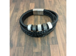 Bracelet homme 4 lanières cuir et acier inoxydable