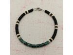 Bracelet homme perles naturelles heishi vert turquoise/noir/greige
