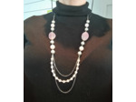 Collier long quartz rose/hématite acier inoxydable