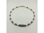 Collier homme turquoise blanc/turquoise/hématite/os de yac