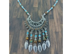 Collier turquoise/marron feuilles