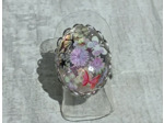 Bague résine ovale argenté fleurs ton mauve #16