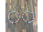 Créoles bleu blanc rouge et perles miyuki blanches