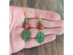 Boucles d'oreilles feuilles de palmier marron/vert/doré