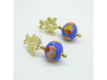 Boucles d'oreilles fleurs dorées Murano bleue Sillage