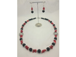 Parure en pierre de lave et corail rouge argenté