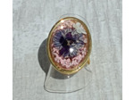 Bague résine ovale doré fleur rose/violet #10