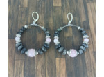Créoles labradorite/quartz rose argenté Ø 4 cm