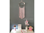 Attrape rêves prénom personnalisable, rose, argent et blanc