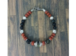 Bracelet Obsidienne/Jaspe rouge argenté