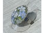 Bague résine ovale argenté fleurs bleu #13
