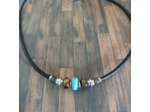 Tour de cou cuir, acier inox et pierres naturelle pour homme