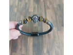 Bracelet homme cuir/œil de tigre/tête de mort