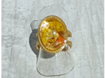 Bague résine ovale doré fleur jaune/orange #18