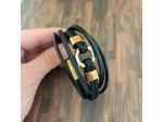 Bracelet cuir homme 5 lanières doré