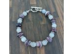 Bracelet en perles de verre et perles œil de chat violet/blanc