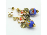 Boucles d'oreilles pendantes Murano bleue & breloques Sillage