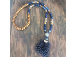 Sautoir lapis lazuli/aventurine bleu/bois plume bleu