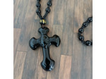 Collier homme perles noires croix