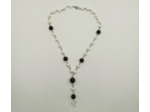 Collier en perles de culture blanche/agate noire/doré