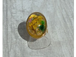 Bague résine ovale doré fleurs jaunes/vert #6