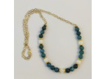 Collier apatite bleu / cristal blanche naturelle / doré