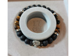 Bracelet homme agate noire/œil de tigre lion