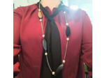 Collier long noir/hématites/acier inoxydable
