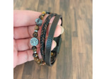 Bracelet homme 2 lanières cuir et perles arbre