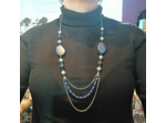 Collier long agate bleu, Lapis Lazuli, hématite