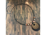 Collier bois et cuir tons marron beige