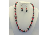 Parure en pierre de lave et corail rouge argenté