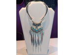 Gros collier plumes argenté/turquoise