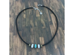 Tour de cou homme cuir noir et pierres naturelle blanc/turquoise