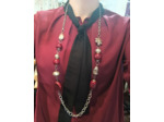 Gros collier perles bordeaux et acier inox