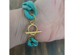 Bracelet gros maillons turquoise/rouge 2 doré   22mm