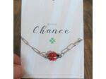 Bracelet carte "Bonne chance" coccinelle et acier inox
