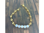 Bracelet-chaîne aigue marine doré