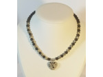 Collier en Jaspe dalmatien/pierre de lave cœur