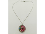 Pendentif résine rond fleur violette/argenté #18