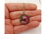 Pendentif résine rond fleur violette/argenté #18