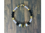 Bracelet Obsidienne/Quartz rose doré