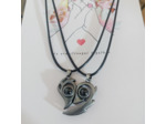 Pendentifs couple cœur message secret sur cordon noir