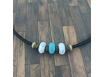 Tour de cou homme cuir noir et pierres naturelle blanc/turquoise