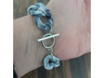 Bracelet gros maillons noir blanc argenté  22mm