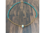 Tour de cou turquoise-doré ou turquoise-argenté œil