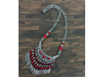 Collier argenté/rouge feuilles