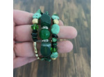Bracelet multi-rangs vert/marron/doré